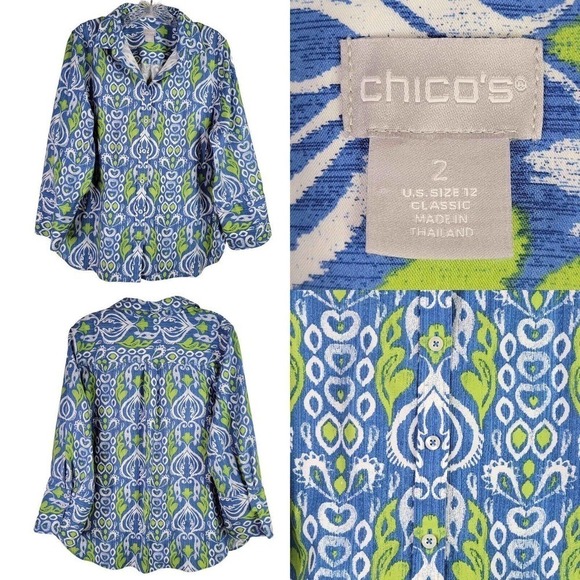 Chico's Blue and Green Button Down Shirt - Picture 1 of 11